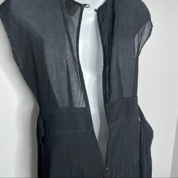 ANTHROPOLOGIE Cropped Wide Leg Jumpsuit Womens Size 0 Black Abbey Crepe Belted - Picture 7 of 10